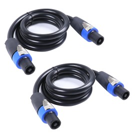HBU 2 Packs 4 Conductor Speakon Cables - 3 Feet Pack of 2 NL4FC Speakon to Speakon Cable - Pro PA, DJ, Studio, Stage 4 Pole Audio Patch Wire with Twist Lock