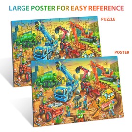 Jigsaw Puzzles for Kids Ages 3-5, 4-8, 6-8 Boys Girls - 60 Piece Construction Site - Large Piece Children Floor Jigsaw Puzzles - Science Educational Toys for 3 4 5 6 7 8 Years Old