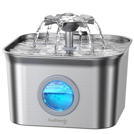 Stainless Steel Cat Water Fountain for Drinking, 99oz/2.8L Auto Pet Drinking Fountain for Cats Indoor with 20dB Ultra-Quiet Pump, 24/7 Circulation Filtration & LED Water Level Window& Dishwasher Safe