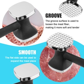 PUWOWYE Meat Tenderiser Double-Sided Cutlet Tenderiser Smooth 22 cm, Meat Hammer Double-Sided, Meat Tenderiser for Cutlets, Steak, Beef, Black