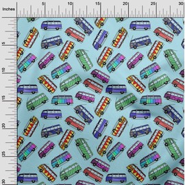 oneOone Velvet Light Blue Fabric Bus Transport Sewing Fabric by The Meter Printed DIY Clothing Sewing Supplies 58 Inch Wide