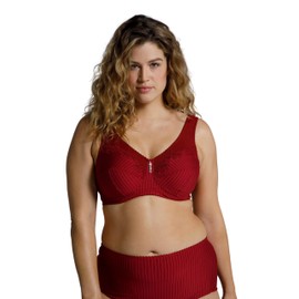 Ulla Popken Ladies’ Relief Bra, Non-Wired, Rhinestone Pendant, C–G Cup Bra, darkred