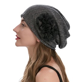 ZLYC Women Lightweight Slouchy Beanie Hat Thin Knit Skull Cap Summer Chemo Headwear, Flower Dark Gray