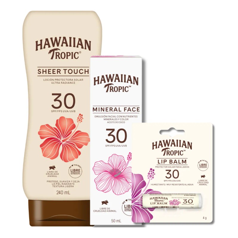 Hawaiian Tropic Pack Sheer Touch 240ml Mineral Face 50ml Lip