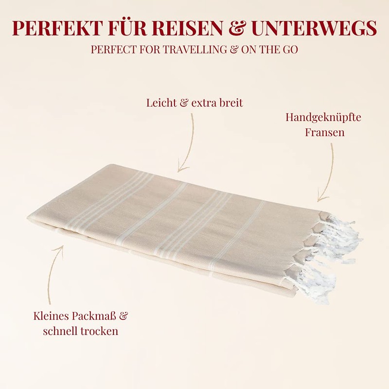 Carenesse Sultan Hamam Pestemal Turkish Towel 100% Unbleached Natural Cotton