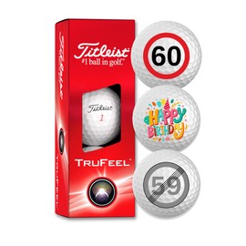 Titleist Trufeel Birthday Golf Balls Pack of 3 Happy Birthday Golf Gifts for Golfer Gift Idea (60th Happy Birthday)