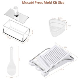 4 Pcs Acrylic Musubi Mold Kit, Musubi Press Mold Masubi Molds Kit Stainless Steel Slicer Onigiri Mold Set Rice Ball Masubi Molds Musubi for Maker Onigiri Musubi