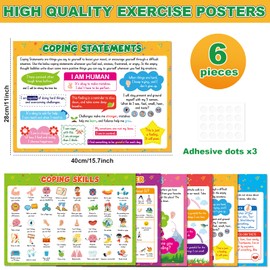 6Pcs Colorful Calming Corner Posters Feelings Chart for Kids Educational Mental Health Poster Emotions Chart Coping Skills Calm Down Corner Supplies for Classroom School Bulletin Board Home Wall Decor