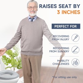 ThermoQuill Raised Toilet Seat Cushion - 2” Firm Cushioned Toilet Seat for Seniors and Post Surgery Recovery, Soft, Warm Toilet Riser Seat-Gray-2