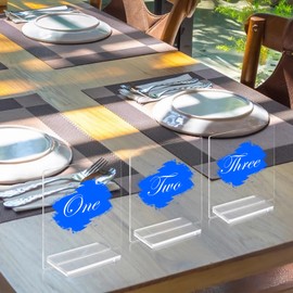 OUTNEE 4" Clear Acrylic Sign Holder Stand, 3mm Slots Wedding Table Number Holder, Angular Smooth Acrylic Place Card Holder, Suitable for Wedding, Exhibition, Party, Hotel (12 Pack)
