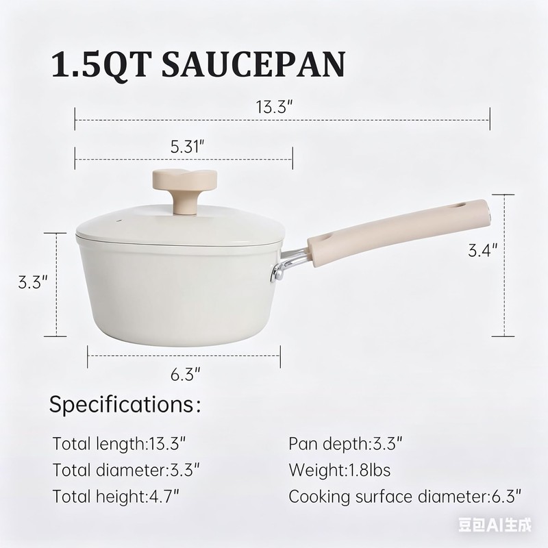 1.5QT Saucepan with Lid, Nonstick Ceramic Coating, PFAS & PFOA-Free,
