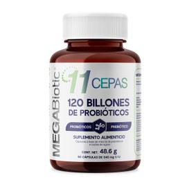 MegaBiotic Probióticos 120 Billones y 11 Cepas|90 cápsulas |540mg p/porción | Con Inulina de Agave | Suplemento Alimenticio con Probióticos y Prebióti