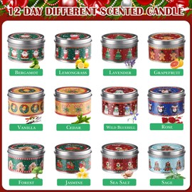 Conelist 12 Pcs 12 Days of Christmas Scented Candles Christmas Advent Calendar Candle 2024 2.5 oz Christmas Soy Wax Candles Gifts Christmas Birthday Gift for Women Holiday Decoration