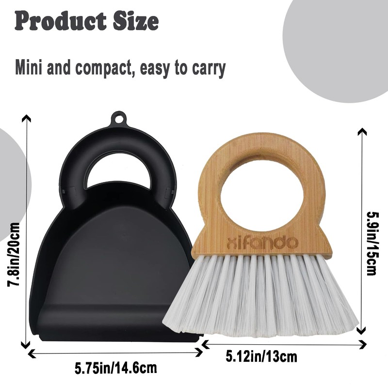 Xifando Mini Broom and Dustpan for Housekeeping-Bamboo Handle Small Broom