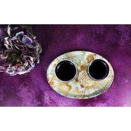 Harfield Small Oval Tea Coffee Tray Gold Bird and Flower Print 28x20cm