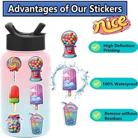 50Pcs Cute Stickers for Luggage, Water Bottle Waterproof DIY Vinyl Stickers for Girls Teens Adults Skateboard,Guitar Notebook Decoration (Colorful Candy)