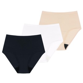 AIRCUTE Washable Absorbency Urinary Incontinence Underwear for Women High Waist Leak Proof Panties for Bladder Leakage 60ML, 3 Pack (Small, Black-Beige-White)