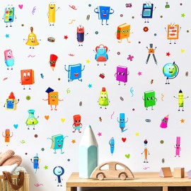 Kids Wall Stickers School Classroom Supplies Stickers Cartoon Colorful Shape Wall Decals Learning Educational Wall Stickers for Nursery Kindergarten Daycare Preschool Playroom Decor