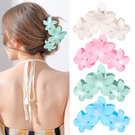 4PCS Cute Plumeria Flower Claw Hair Clips for Women - Large, Strong Hold Beach Hair Accessories for Thick Hair (Colorful)