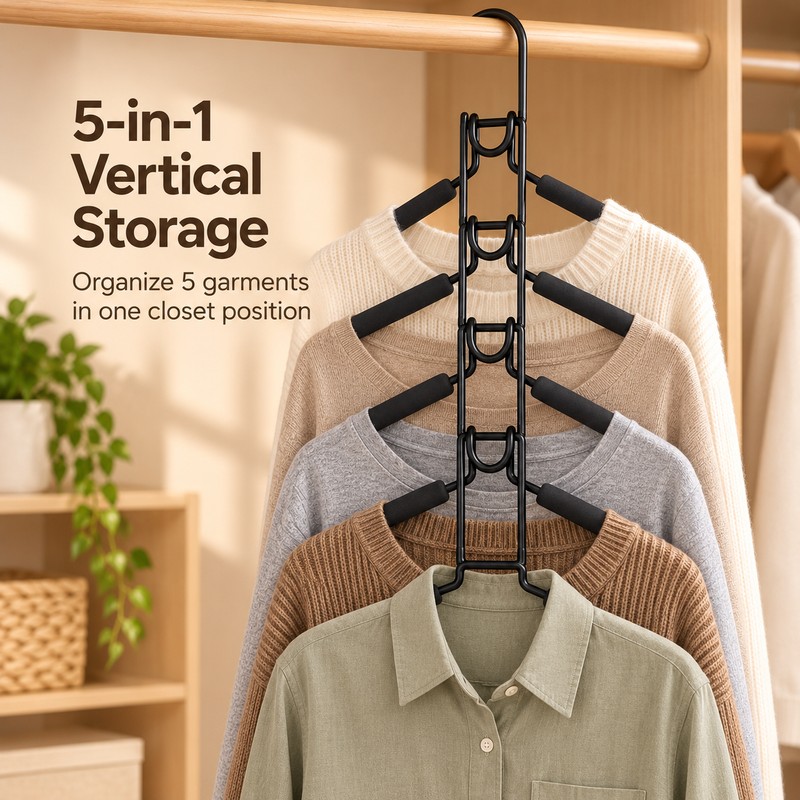 5-in-1 Space-Saving Closet Hangers for Clothes – Detachable Stainless Steel