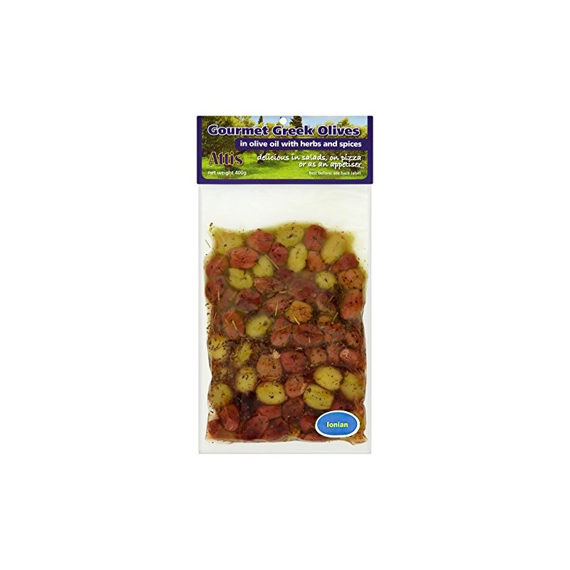 Attis Gourmet Greek Ionian Pitted Olives in Olive Oil, 400