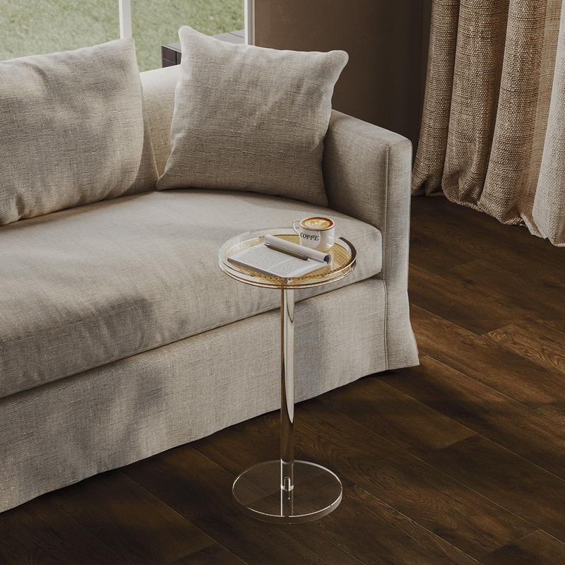 HMYHUM Acrylic Rattan Drink Table for Small Spaces, 11.8'' L