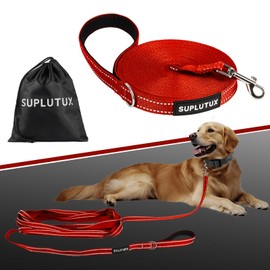 SuplutuX Dog Training Leads, Long Line Dog Lead with Reflective Strip, Durable & Lightweight Training Lead for Dogs, Perfect for Recall, Obedience & Outdoor Activities (Red, 10m/32ft)