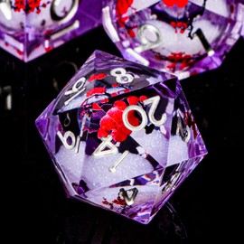 ORIFANTOU Plum Blossom DND Dice Purple Liquid Core Dice Set with Metal Box, Handmade Sharp Edge Dice D and D Polyhedral Dice for Dungeons and Dragons Role Playing Game, RPG D&D Dice Set