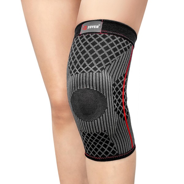 ZOYER Knee Compression Sleeve with EVA Pad - Compression Patella, Support for Knee Pain, Athletic Sports Injury, Gym, Performance Series (Large)