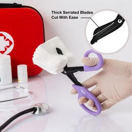 LIBKUR Bandage Shears Medical Scissors Trauma Shears for ER Nurse Premium Quality Stainless Steel Shear 7.5" Fluoride Coated Non-stick Blades Nursing Scissors for Doctor (Purple Blue)
