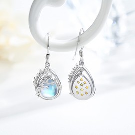 Moonstone Earrings for Women 925 Sterling Silver Tree of Life Moonstone Dangle Earrings Tree Moonstone Jewellery Gift for Mom Daughter