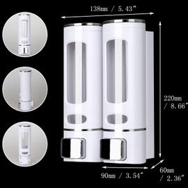 Soap Dispenser Manual ABS Plastic Wall Mount for Shower Gel, Hair Shampoo or Body Soap 2x 400ml White