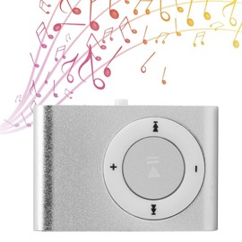 Mini MP3 Player, Portable Clip On Music Player with 8GB Memory, USB Rechargeable Battery, Built in Speaker and Earphone for Sports, Running, Silver