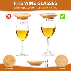 QCBF(4pcs) Top Decoration of Wine Glass, Bamboo Wine Glass top, Wine Glass Decoration, Wine Glass Deli, Wine Glass Coaster Plate, Suitable for Family Gatherings, Restaurants, Bars, Parties