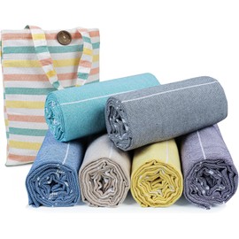 HILLFAIR Cotton Turkish Beach Towels- Lightweight Sand Free Peshtemal Hammam Beach Towels for Bath Swim Yoga Spa- Beach Accessories- XXL Oversized Beach Towels (39 x 72 inch - 6 Pack Multicolor)