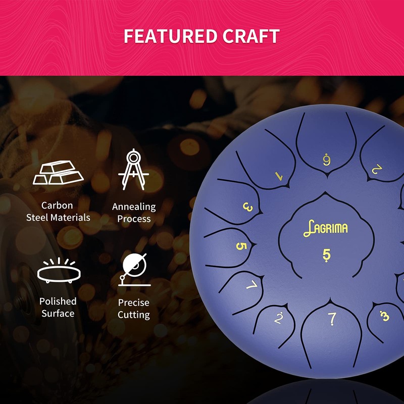 LAGRIMA Steel Tongue Drum, 13 Notes 12 Inches Percussion Instrument