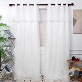 INLINAS 52W x 84L Inch Blackout Curtains with Wedding Backdrop Style Sheer Overlay Thermal Noise Reduction for Bedroom and Living Room Energy Saving Panels, White Curtains with White Sheer
