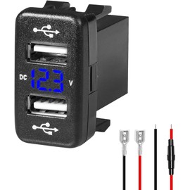 Levigo Car Charger USB 5V 4.2A Rapid Charging for Toyota Car Power Socket with 2 Ports, Switch Hole, LED Voltmeter Display, Compatible with 12/24V Vehicles (40 * 22mm)