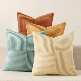 Miulee Fundas decorativas bohemias, granja, otoño, para cojín de 51 x 51 cm, 4 fundas suaves y clásicas, de pana, modernas, para sofá, cama, decoración del hogar, verde azulado y óxido