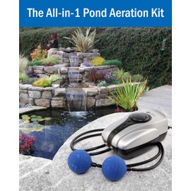 AquaMiracle All-in-One Koi Pond Aerator for Outdoor Ponds up to 1000 Gallons, Pond Air Pump Pond Aeration System with Double Outlet Airline Tubing Air Stones Check Valves
