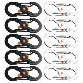S Carabiner Clip, 10 PCS Mini Stainless Steel Carabiner, S Shape Keychain Hook Clip with Lock, for Small Backpacks Keys or Dog Tags for Home Outdoor Hiking Fishing Camping Travel