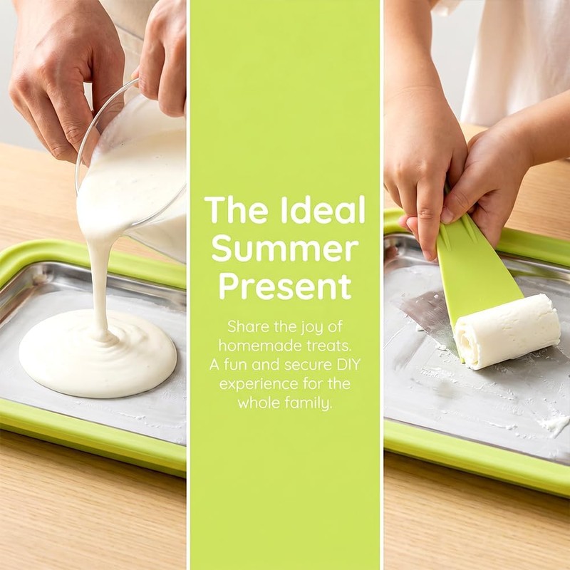 Ice Cream Roll Maker, Ice Rolls Plate with 2 Spatulas