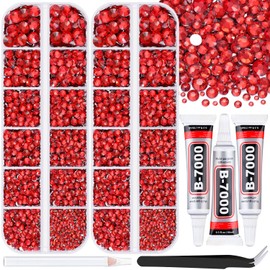 12000Pcs Resin Rhinestones for Bedazzling with 3Pcs B7000 Jewelry Glue, 2 Boxes Red Flatback Rhinestones for Crafting Crafts DIY, Crystals Gems for Clothing Shoes Tumblers Nail Art Makeup