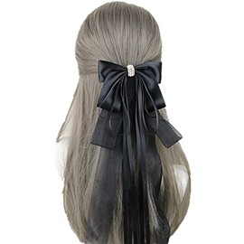 Women Handmade Ribbon Sweet Cute Hairpin Lolita Hair Bow Clips Lolita Party Princess Barrette Hair Accessories (Black)