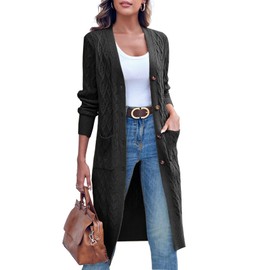 Imily Bela Women's Long Cable Knit Open Front Cardigan Long Sleeve Autumn Winter Knitted Cardigan with Pockets, black