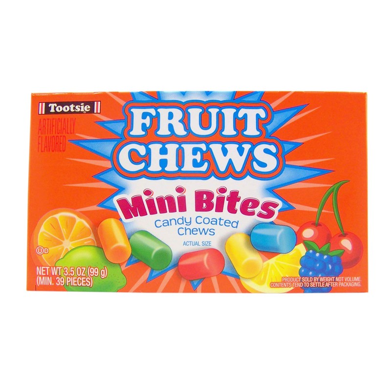 Fruit Chews Mini Bites Candy Coated Chews Movie Theater Box,