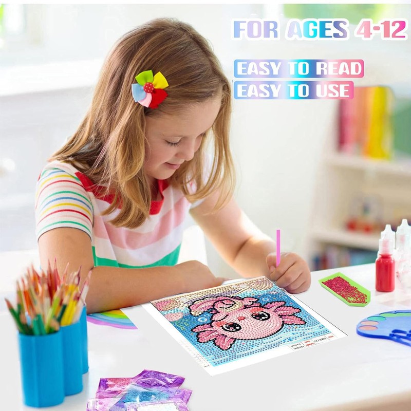 ICYANART Axolotl Diamond Art Painting Kits for Kids with Frame