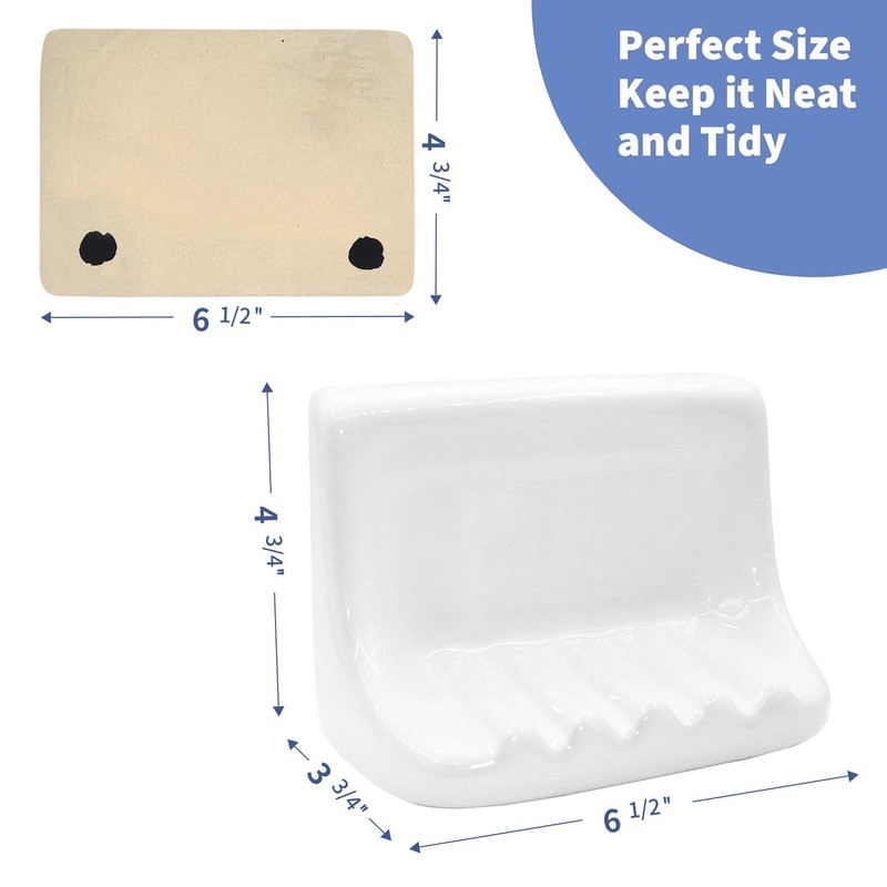 White Vintage Mounted Ceramic Soap Dish for Shower Wall,Retro Ceramic