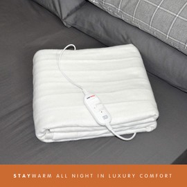 STAYWARM® Single Size Luxury Quality Electric Underblanket with Detachable Controller / 2 Heat Settings / Detachable Cord / Machine Washable / Safe All Night Use - 40w - 120 x 60cm - F900 - White