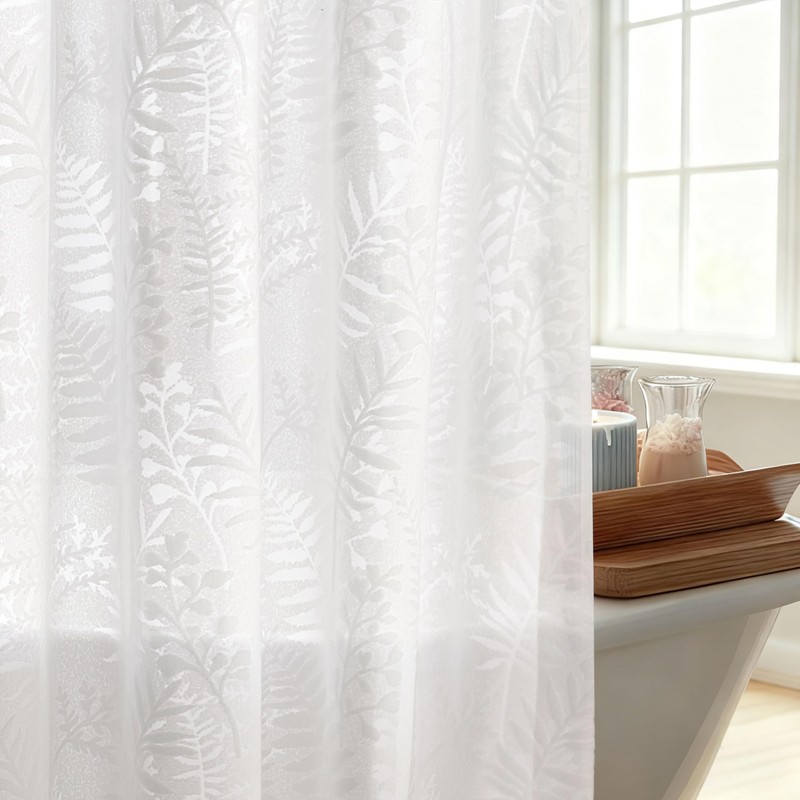 Lameirose Extra Long White Shower Curtain Lace, 72 x 78